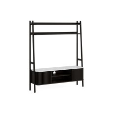 Soho Black Oak Slatted 137cm Ladder TV Unit with Marble Top