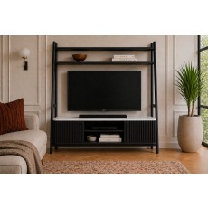 Soho Black Oak Slatted 137cm Ladder TV Unit with Marble Top