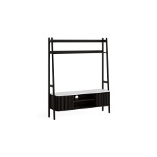 Soho Black Oak Slatted 137cm Ladder TV Unit with Marble Top