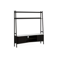 Soho Black Oak Slatted 165cm Ladder TV Unit with Marble Top