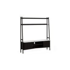Soho Black Oak Slatted 165cm Ladder TV Unit with Marble Top