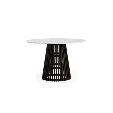 Soho Black Oak Slatted Round Dining Table with Marble Top