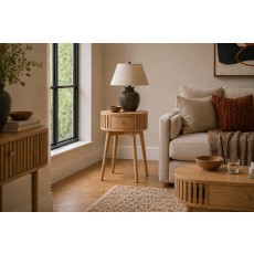 Soho Natural Oak Slatted Round Side Table