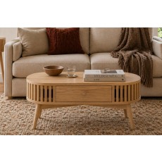 Soho Natural Oak Slatted Oval Coffee Table