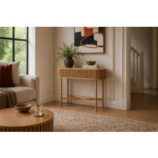 Soho Natural Oak Slatted Oval Console Table