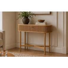 Soho Natural Oak Slatted Oval Console Table