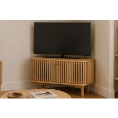 Soho Natural Oak Slatted Corner TV Unit