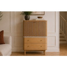 Soho Natural Oak Slatted Shoe Cupboard with Marble Top