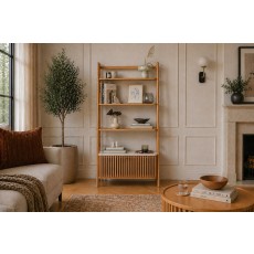 Soho Natural Oak Slatted Bookcase with Marble Top