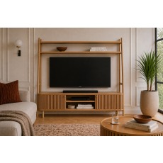 Soho Natural Oak Slatted 165cm Ladder TV Unit