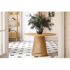 Soho Natural Oak Slatted Round Dining Table