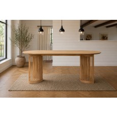 Soho Natural Oak Slatted Oval Dining Table