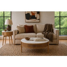 Soho Natural Oak Slatted Story Coffee Table with Marble Top