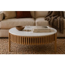 Soho Natural Oak Slatted Story Coffee Table with Marble Top