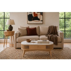 Soho Natural Oak Slatted Oval Coffee Table with Marble Top