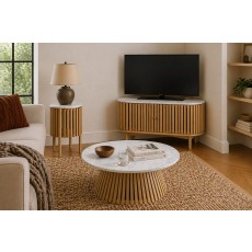 Soho Natural Oak Slatted Corner TV Unit with Marble Top