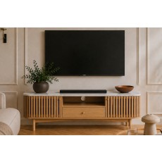 Soho Natural Oak Slatted Small TV Unit with Marble Top