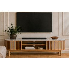 Soho Natural Oak Slatted Large TV Unit with Marble Top