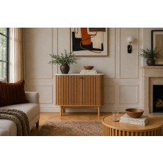 Soho Natural Oak Slatted Cupboard with Marble Top