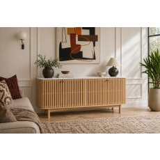 Soho Natural Oak Slatted Large Sideboard with Marble Top