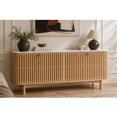 Soho Natural Oak Slatted Large Sideboard with Marble Top