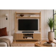 Soho Natural Oak Slatted 137cm Ladder TV Unit with Marble Top