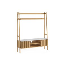 Soho Natural Oak Slatted 137cm Ladder TV Unit with Marble Top