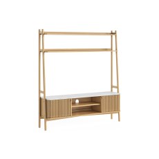 Soho Natural Oak Slatted 165cm Ladder TV Unit with Marble Top