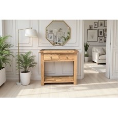 Largo Rustic Solid Oak 2 Drawer Console Table