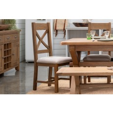 Tewkesbury Smoked Oak Upholstered Cross X Back Dining Chair (Pair)