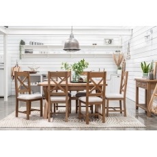 Tewkesbury Smoked Oak Cross-Leg 200-250cm Ext Dining Table Set with x6 Cross Back Chairs