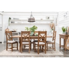 Tewkesbury Smoked Oak Cross-Leg 200-250cm Ext Dining Table Set with x6 Cross Back Chairs