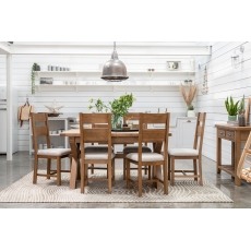 Tewkesbury Smoked Oak Cross-Leg 200-250cm Ext Dining Table Set with x6 Slat Back Chairs