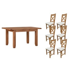 Cotswold Rustic Oak Small Ext Dining Table Set + 6 Chairs