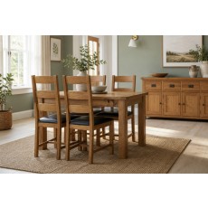 Salisbury Waxed Premium Oak Compact Ext Dining Table Set + 4 Slat Back PU Chairs