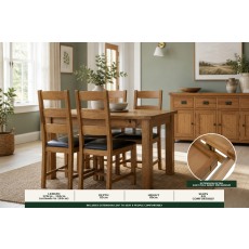 Salisbury Waxed Premium Oak Compact Ext Dining Table Set + 4 Slat Back PU Chairs