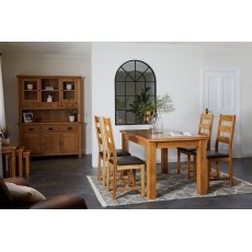 Salisbury Waxed Premium Oak Compact Ext Dining Table Set + 4 Slat Back PU Chairs