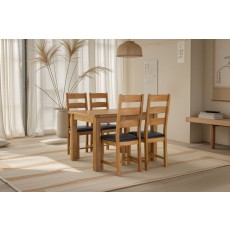 Salisbury Waxed Premium Oak Compact Ext Dining Table Set + 4 Slat Back PU Chairs