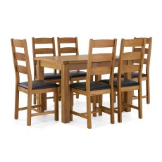 Salisbury Waxed Premium Oak Compact Ext Dining Table Set + 6 Slat Back PU Chairs