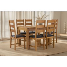Salisbury Waxed Premium Oak Compact Ext Dining Table Set + 6 Slat Back PU Chairs