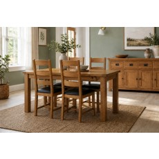 Salisbury Waxed Premium Oak Small Ext Dining Table Set + 4 Slat Back PU Chairs
