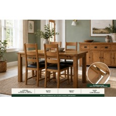 Salisbury Waxed Premium Oak Small Ext Dining Table Set + 4 Slat Back PU Chairs