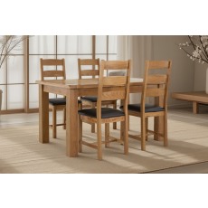 Salisbury Waxed Premium Oak Small Ext Dining Table Set + 4 Slat Back PU Chairs