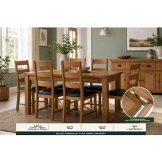 Salisbury Waxed Premium Oak Small Ext Dining Table Set + 6 Slat Back PU Chairs