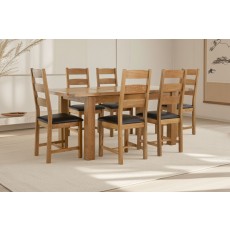 Salisbury Waxed Premium Oak Small Ext Dining Table Set + 6 Slat Back PU Chairs
