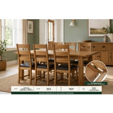 Salisbury Waxed Premium Oak Large Ext Dining Table Set + 6 Slat Back PU Chairs