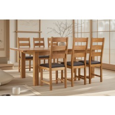 Salisbury Waxed Premium Oak Large Ext Dining Table Set + 6 Slat Back PU Chairs
