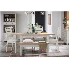 Modern Country Painted Oak Coconut White Ext Dining Table Set with 4 Chairs & Bench