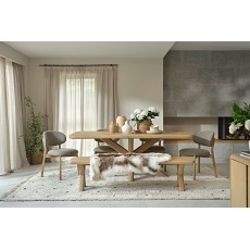 Flynn Natural Oak 200cm Dining Table Set Inc 180cm Bench & 4 Leo Chairs