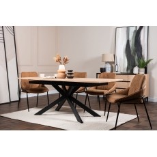 Jaxon Oak Finish 160-220cm Ext Dining Table Set with x4 Jackson Chairs in Tan